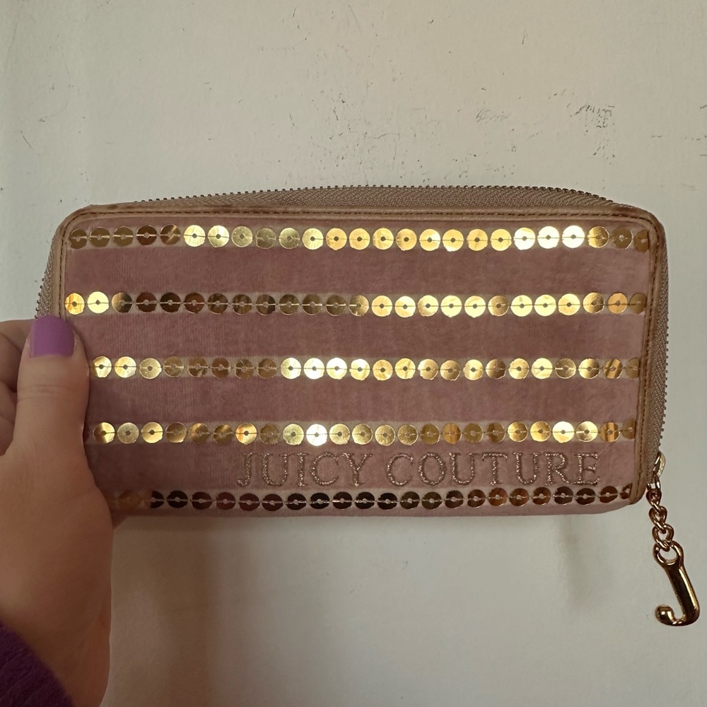 Vintage Juicy Couture Velour and Leather Sequined Wallet Y2K